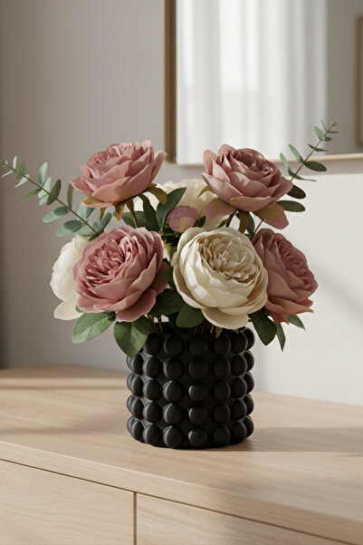 MEK Διακοσμητικό πλαστικό βάζο με υφή φούσκας μαύρο (10x11cm)