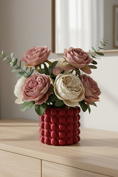 MEK Vază decorativă din plastic cu textura cu bule roșu (10x11cm)