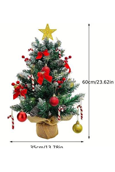 Çemrek Süs Parti Çuval Kumaşlı Yılbaşı Ağacı 60 cm kokina Kar spreyi Tepe Yıl...