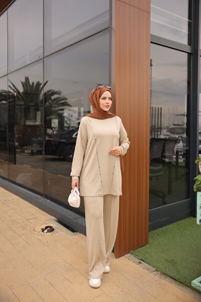 MİMİ Luxury Wear Women's Tracksuit Set Double Set Stone Detail