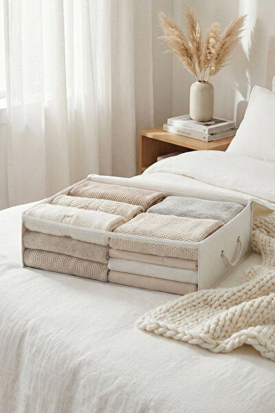 REKHOME White Base under Cushion Quilt Sweater Storage Box with Window / 60X45X15