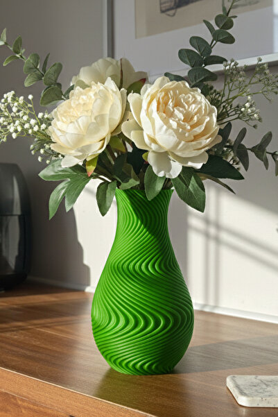 MEK مزهرية بلاستيكية مزخرفة بتصميم حلزوني حديث باللون الأخضر (18.5 × 11 سم)