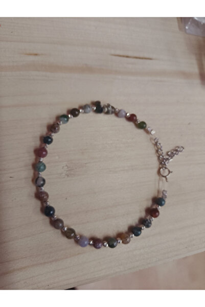 Rostil Efect Bracelet 16+4 cm with 4 mm Indian agate and 2.5 mm silver beads