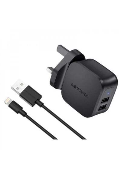 RavPower 17W 2-Port Wall Charger with 1m Lightning Cable