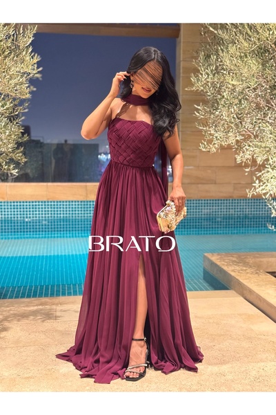 BRATO فستان شيفون توتي بقصة انيقة وفاخرة