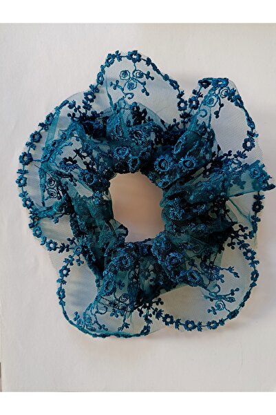 chibi Ручна робота Квіткова модель Scrunchie Гумова резинка - Синя мереживна ...