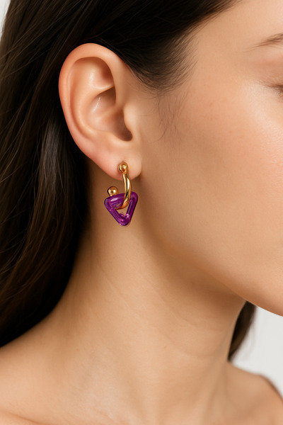 Bittox Altın Renk Halka ve Renkli Üçgen Sallantılı Modern Küpe