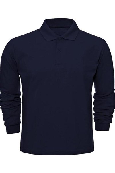 BEFS STORE TRICOU ALBASTRU ÎNCHIS 100% bumbac pentru fete și băieți, cu guler polo, mânecă lungă, croială normală, uni, pentru școală, tricou Lakos