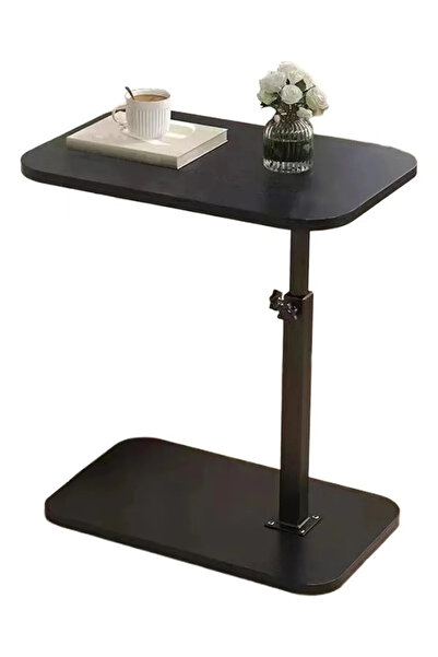 ABYZ Masă laterală tip C reglabilă pe înălțime, masă de cafea compactă din lemn, ideală pentru canapea, colț sau pat, neagră