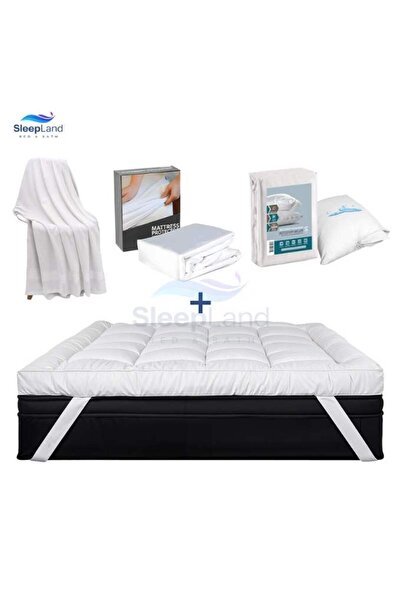 SLEEPLAND بكج لباد فندقي ارتفاع 14 سم مع واقي مرتبة مع طقم واقي مخدة مع منشفة...