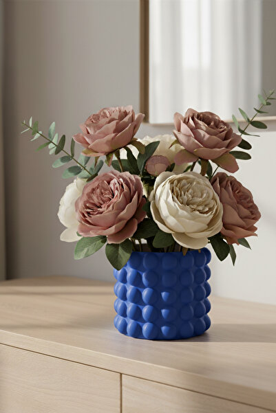 MEK مزهرية بلاستيكية مزخرفة ذات ملمس فقاعي باللون الأزرق (10x11 سم)