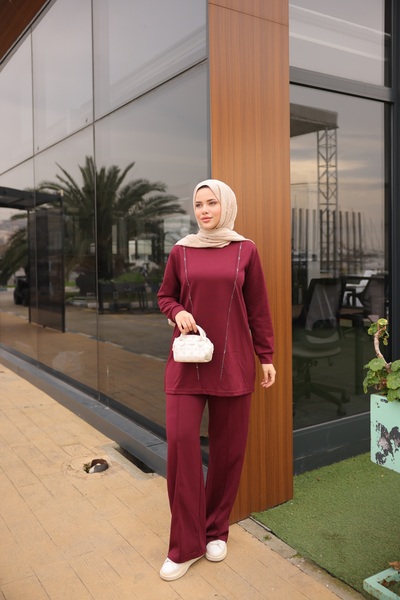 MİMİ Luxury Wear Women's Tracksuit Set Double Set Stone Detail