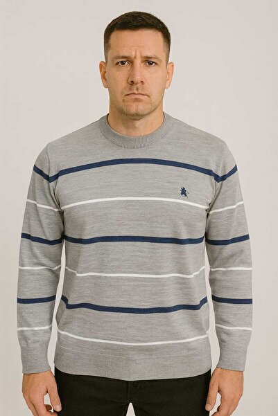 ANATOLIATEKSTILE Men's Knitted Sweater – Striped Pattern, Casual-Elegant, Sof...