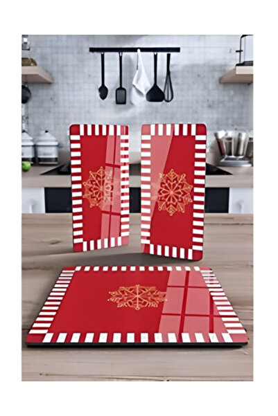 MHT Cam Kesme Tahtası Seti Dekoratif Mutfak Panosu Sunumluk