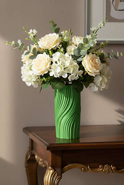 MEK Vază decorativă din plastic cu design în spirală ondulată verde (20x11cm)