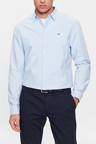 Tommy Jeans Men's Shirt, Classic Fit, Cotton, Light Blue, M