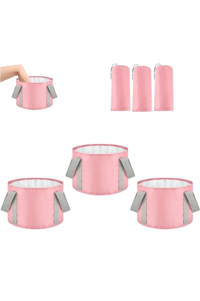 HBStudio 3PCS 14L Collapsible Foot Basin Tub Portable Foldable Foot Bath (Pink)