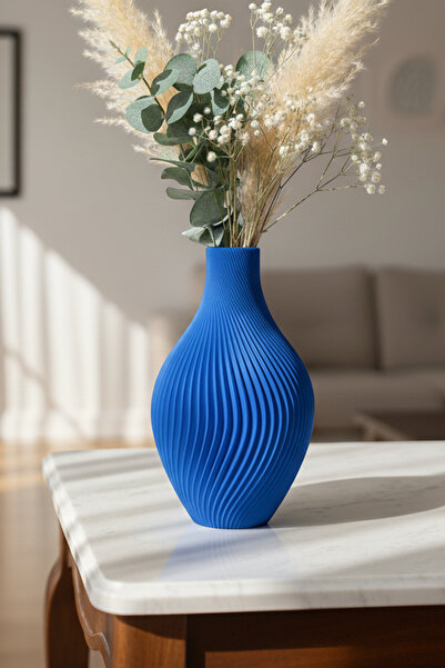 MEK Decorative Spiral Design Plastic Vase Blue (20X12.5Cm)