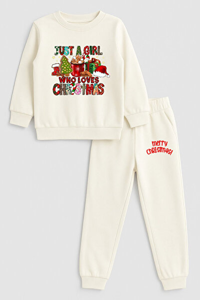 MODA 2026 Crăciun Moș Crăciun Crăciun cu imprimeu guler rotund Ecru Trening p...