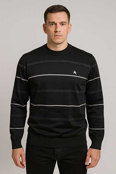 ANATOLIATEKSTILE Men's Knitted Sweater – Striped Pattern, Casual-Elegant, Sof...