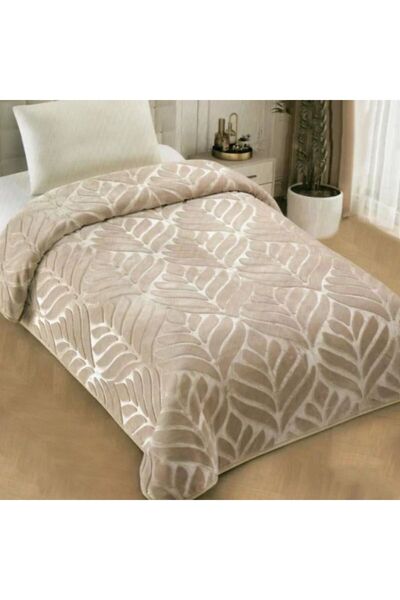 Reiashn Kalin Jacquard Faux Fur Blanket, Light Beige, Winter, Double