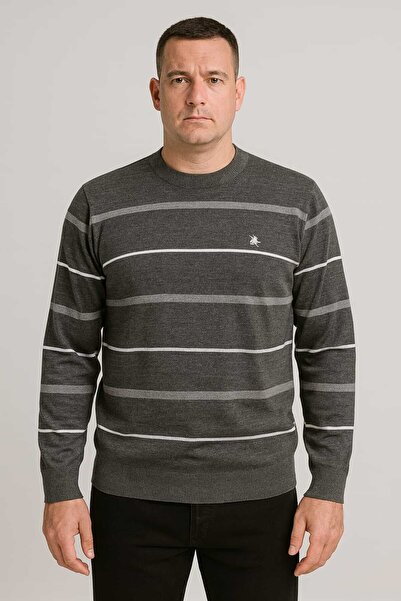 ANATOLIATEKSTILE Men's Knitted Sweater – Striped Pattern, Casual-Elegant, Sof...