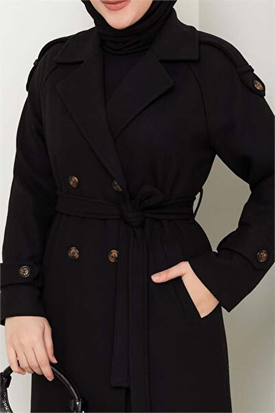 Dipmoda Palton de damă cu nasturi și curea lungime midi DPFT005