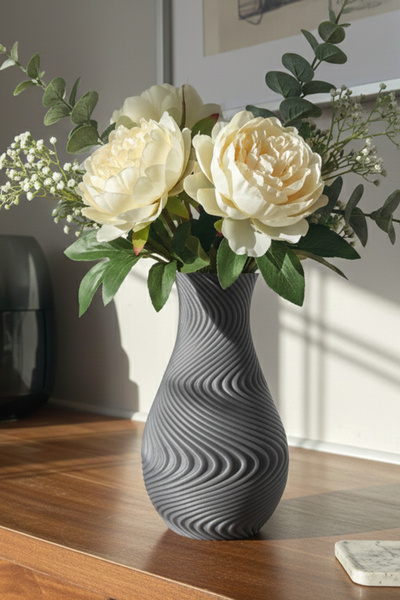 MEK Modern Spiral Design Decorative Plastic Vase Gray (18.5X11Cm)