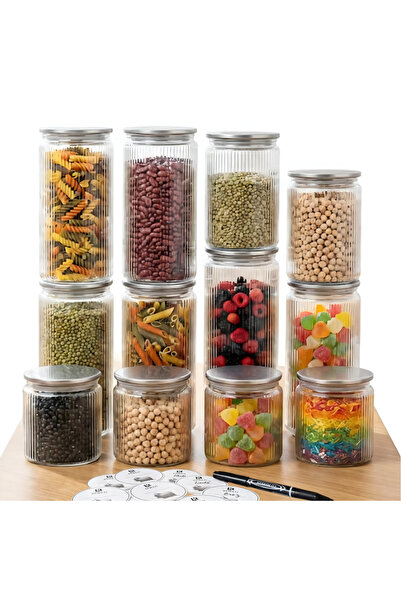 Köken Set de 18 borcane din sticlă borosilicată, recipiente cu capace din pla...