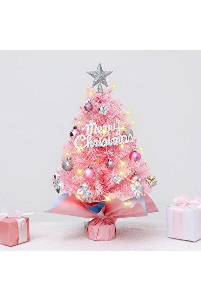 Mado Gallery Tabletop Mini Christmas Tree 45cm Rotating Music LED Lights Ornaments Home Office Decor Xmas - pink