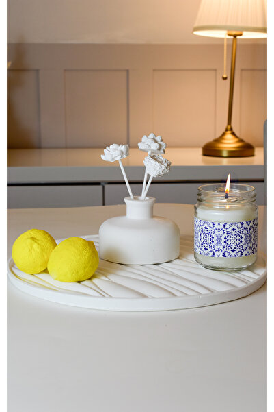 LALEZEN HOME Büyük Dalgalı Tepsili(28cm) & 2li limon & Çiçekli Vazo & Kavanoz...