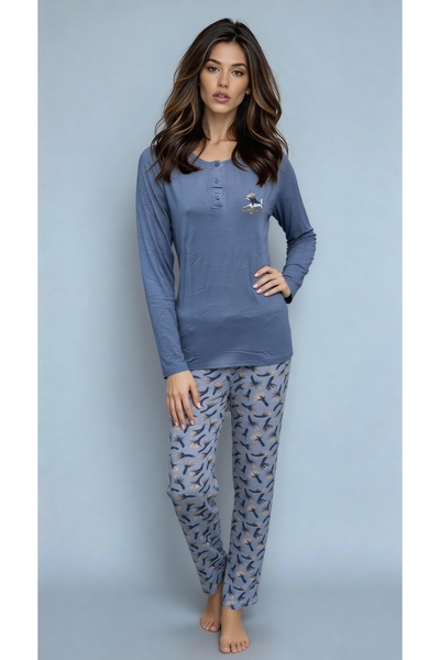 MAY Homewear Ring Viscose Colorfast Printing Long Sleeved Stretchy Ultra Quality Blouse Pants Women's Pajama Set