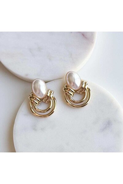 Bubbleatelier White Stone Vintage Look Gold Earrings