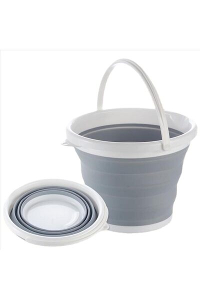 Generic حوض غسيل قابل للطي، رمادي/أبيض، سعة 10 لتر، مصنوع من السيليكون المحمول (قطعة واحدة)