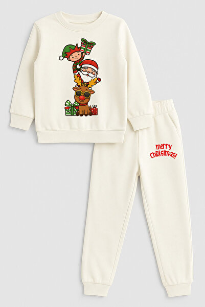 MODA 2026 Crăciun Moș Crăciun Crăciun cu imprimeu guler rotund Ecru Trening p...