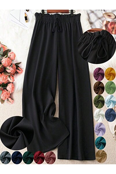 SPORTİVEA  Kadın Beli Lastikli Büyük Beden Palazzo Pantolon