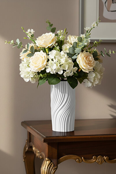 MEK Decorative Plastic Vase with Curved Spiral Design White (20X11Cm)