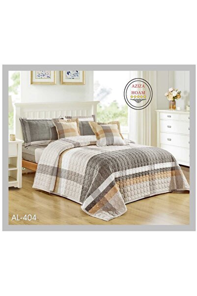 FABRIC لحاف مضغوط نفرين 6 قطع بلون رمادي-بيج بنقشة خطوط راقية ولمسة عملية تضي...