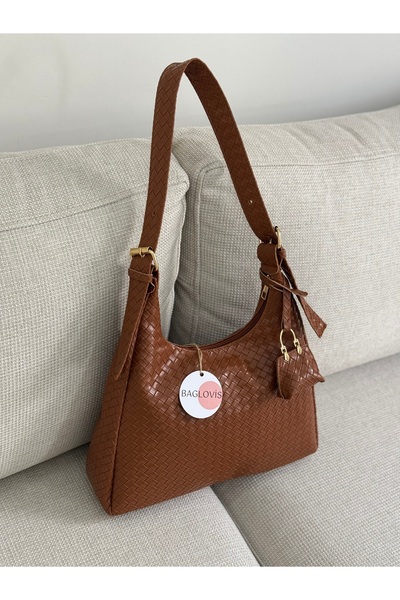 BAGLOVİS Askisi Toka Detailled Mini Wallet Knitted Taba Women's Shoulder Bag En34 Boy22