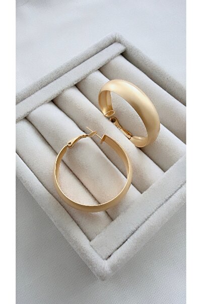 VNS Accessories İthal Mat Rodyum Kaplama Kalın Gold Halka Küpe (4 CM)