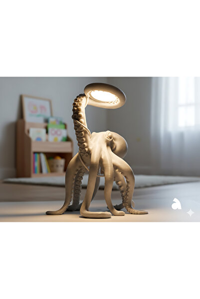 ZAVANSA Gri Ahtapot Tasarım LED Abajur – Modern Dekoratif Masa ve Gece Lambası