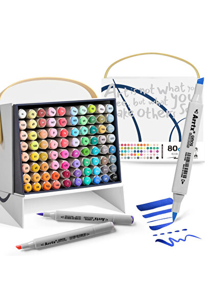 ARRTX Set de 80 de markere Blender, 2 vârfuri, groase și cu pensulă, markere profesionale, pe bază de alcool, pentru schițe