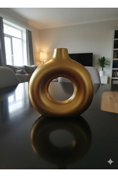 Lui Tasarım Nordic Style 20 cm Ceramic Trend Ring Gold Vase