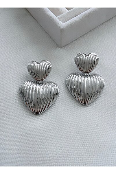 VNS Accessories Double Serrated Look Big Heart Earrings (5.5 cm)