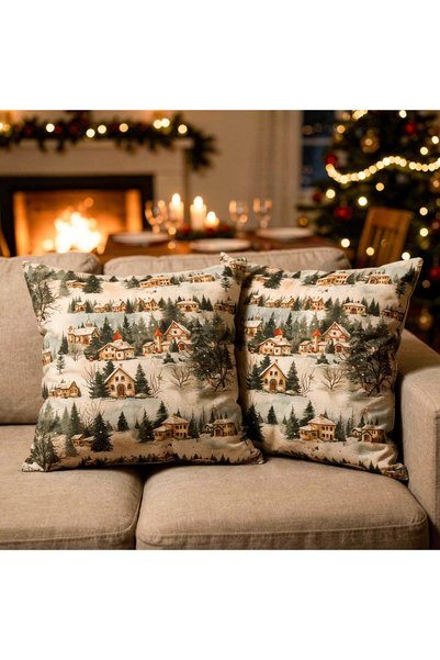 MundoLindo Christmas Themed Winter House Throw Pillow Cover Set of 2 with Zipper