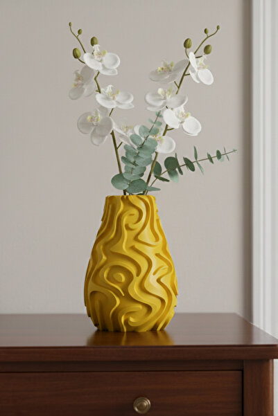 MEK Vază decorativă din plastic cu model ondulat galben (20x15cm)