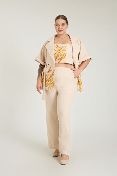 Zeyn KADIN BÜYÜK BEDEN ÜÇLÜ TAKIM DESENLİ GENİŞ PAÇA RAHAT KESİM OVERSIZE ŞIK...