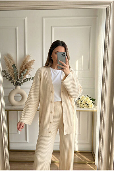 Kirazca Butik Women's Wide Sleeve Cardigan Pants Knitwear Set