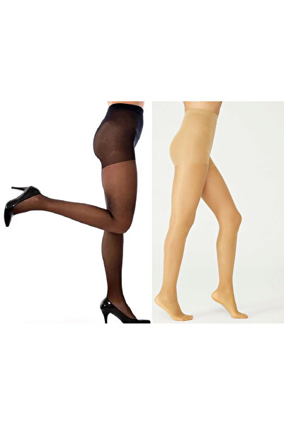 Müjde Women's Black and Skin Color Combination Pantyhose 20 Denier Thin Stockings 6 Pieces Skin Color 6 Pieces Black