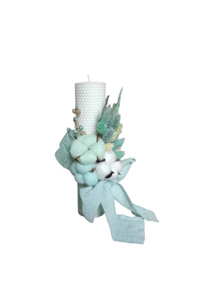 OEM Baptism candle made of beeswax, mint green, 26 cm, Colorart